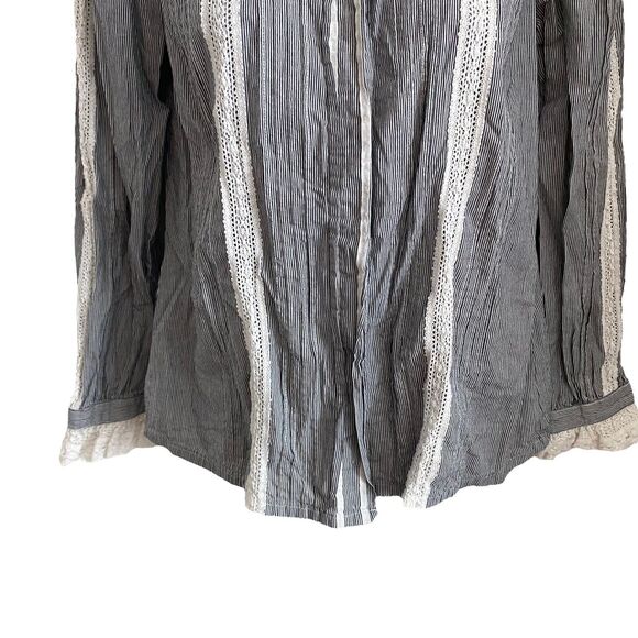 La Vie Rebecca Taylor XS Blouse Striped Lace Trim Button Down Top - Picture 6 of 8